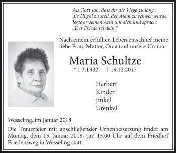 Anzeige von Maria Schultze von  Schlossbote/Werbekurier 