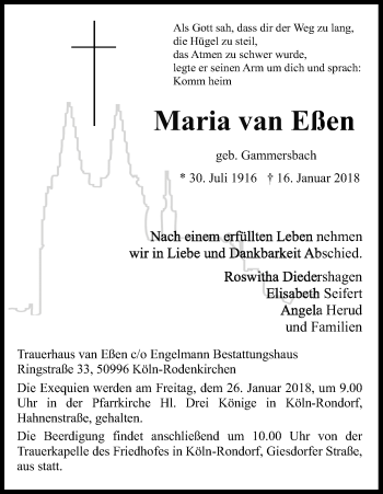Anzeige von Maria van Eßen von Kölner Stadt-Anzeiger / Kölnische Rundschau / Express