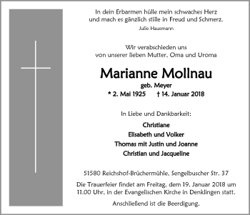 Anzeige von Marianne Mollnau von  Lokalanzeiger 