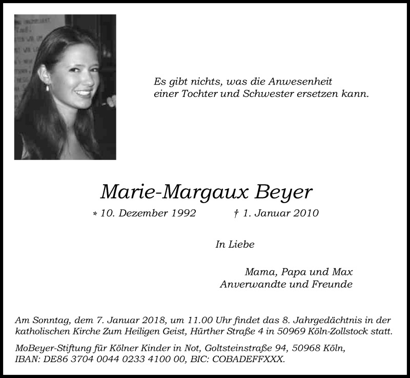  Traueranzeige für Marie-Margaux Beyer vom 06.01.2018 aus Kölner Stadt-Anzeiger / Kölnische Rundschau / Express