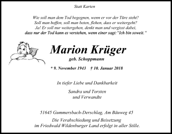 Anzeige von Marion Krüger von Kölner Stadt-Anzeiger / Kölnische Rundschau / Express