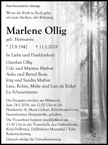 Anzeige von Marlene Ollig von Kölner Stadt-Anzeiger / Kölnische Rundschau / Express