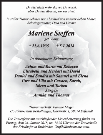 Anzeige von Marlene Steffen von  Blickpunkt Euskirchen 