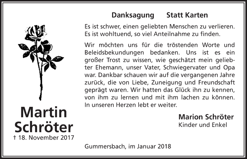  Traueranzeige für Martin Schröter vom 24.01.2018 aus  Anzeigen Echo 