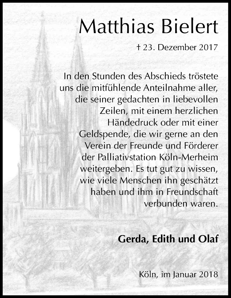  Traueranzeige für Matthias Bielert vom 20.01.2018 aus Kölner Stadt-Anzeiger / Kölnische Rundschau / Express