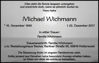 Anzeige von Michael Wichmann von Kölner Stadt-Anzeiger / Kölnische Rundschau / Express