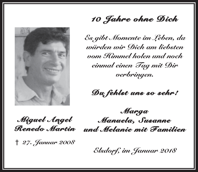  Traueranzeige für Miguel Angel Renedo Martin vom 24.01.2018 aus  Werbepost 