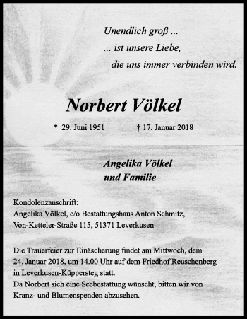 Anzeige von Norbert Völkel von Kölner Stadt-Anzeiger / Kölnische Rundschau / Express