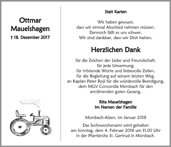 Anzeige von Ottmar Mauelshagen von  Lokalanzeiger 