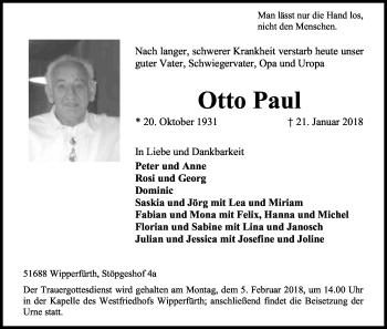 Anzeige von Otto Paul von Kölner Stadt-Anzeiger / Kölnische Rundschau / Express