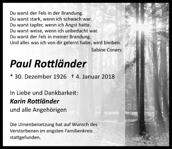 Anzeige von Paul Rottländer von  Kölner Wochenspiegel 