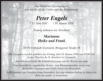 Anzeige von Peter Engels von  Werbepost 