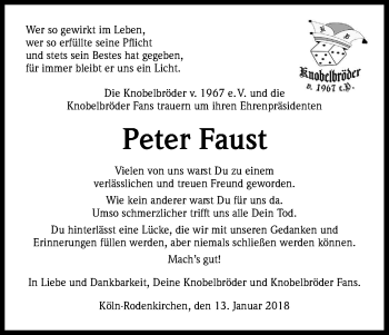 Anzeige von Peter Faust von Kölner Stadt-Anzeiger / Kölnische Rundschau / Express