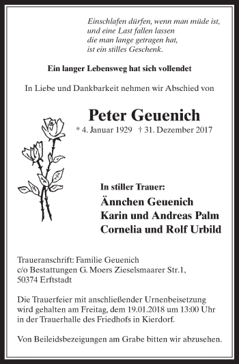 Anzeige von Peter Geuenich von  Werbepost 