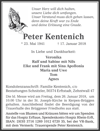 Anzeige von Peter Kentenich von  Werbepost 