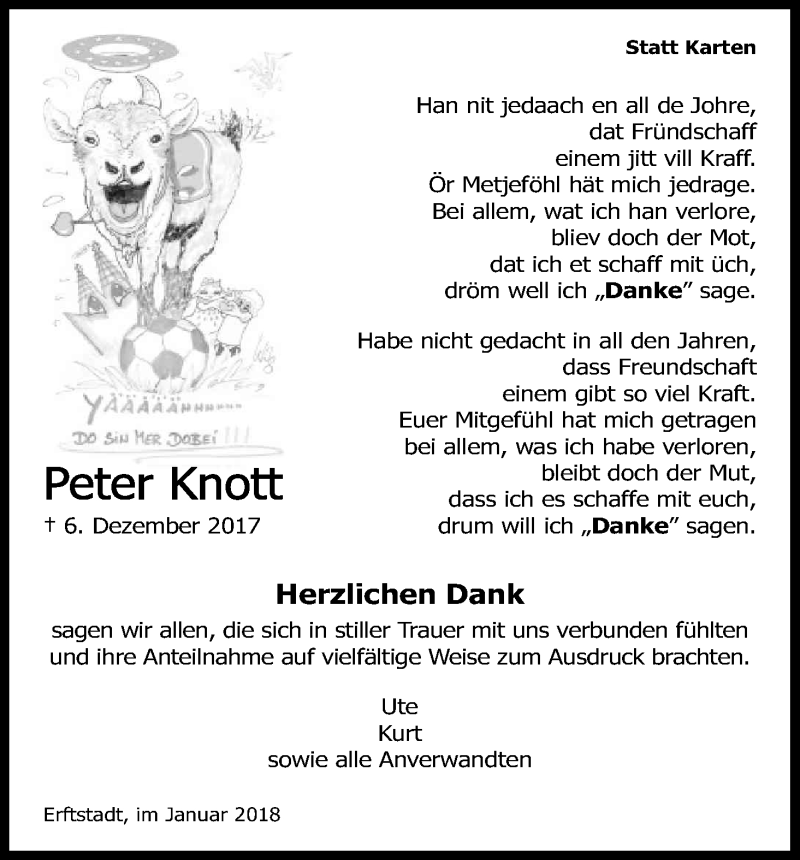  Traueranzeige für Peter Knott vom 03.01.2018 aus Kölner Stadt-Anzeiger / Kölnische Rundschau / Express