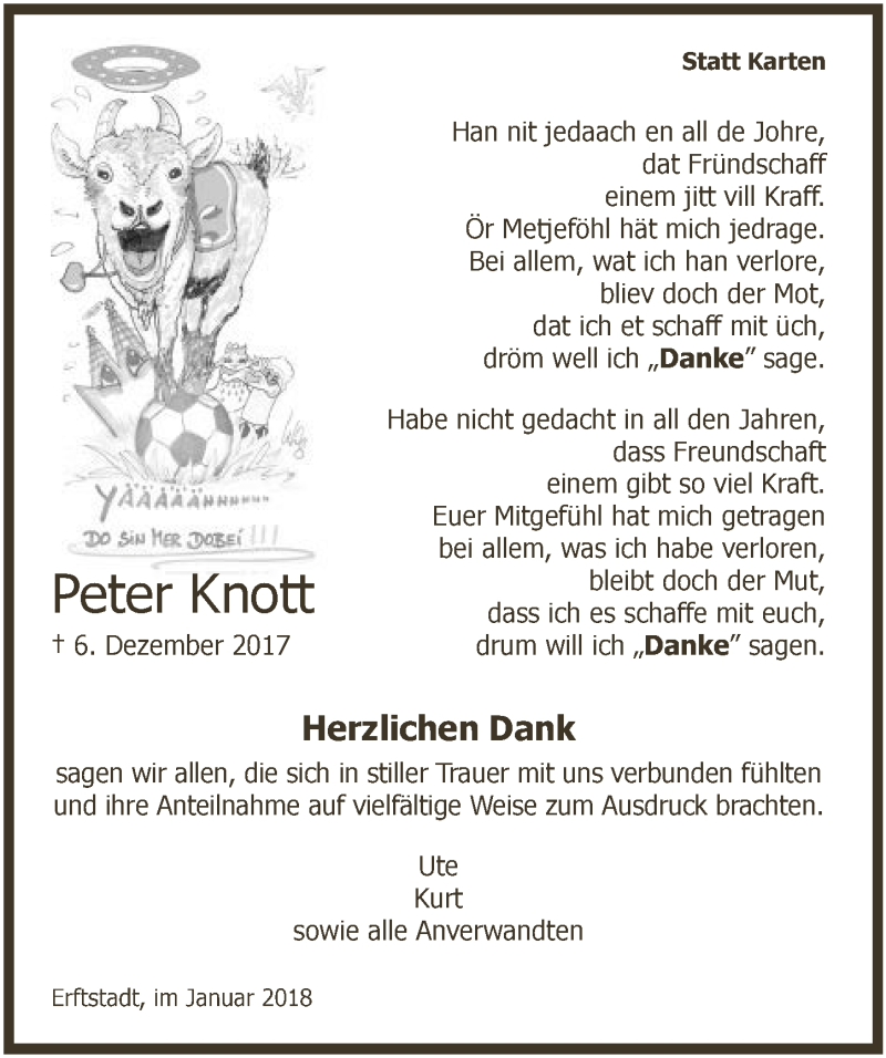  Traueranzeige für Peter Knott vom 06.01.2018 aus  Sonntags-Post 