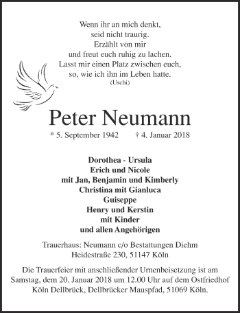Anzeige von Peter Neumann von  Kölner Wochenspiegel 