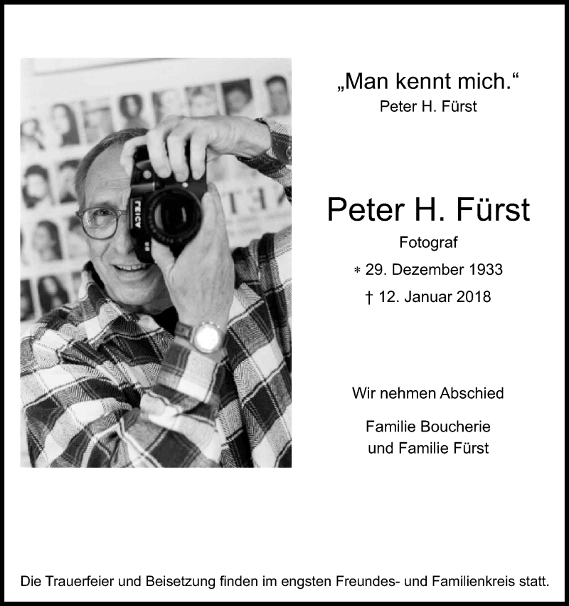  Traueranzeige für Peter H. Fürst vom 27.01.2018 aus Kölner Stadt-Anzeiger / Kölnische Rundschau / Express