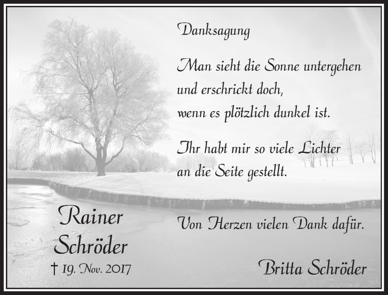  Traueranzeige für Rainer Schröder vom 24.01.2018 aus  Anzeigen Echo 