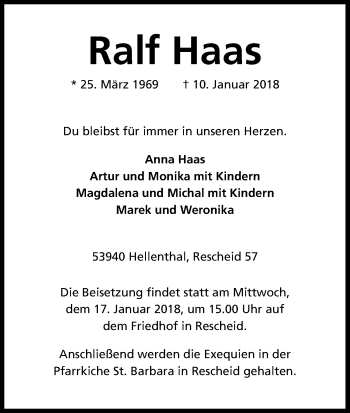 Anzeige von Ralf Haas von Kölner Stadt-Anzeiger / Kölnische Rundschau / Express