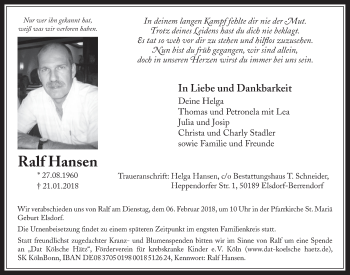 Anzeige von Ralf Hansen von  Sonntags-Post 