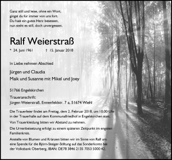 Anzeige von Ralf Weierstraß von  Anzeigen Echo 