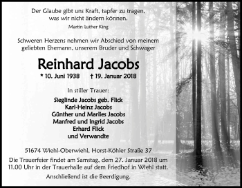 Anzeige von Reinhard Jacobs von Kölner Stadt-Anzeiger / Kölnische Rundschau / Express