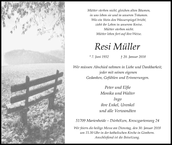 Anzeige von Resi Müller von Kölner Stadt-Anzeiger / Kölnische Rundschau / Express