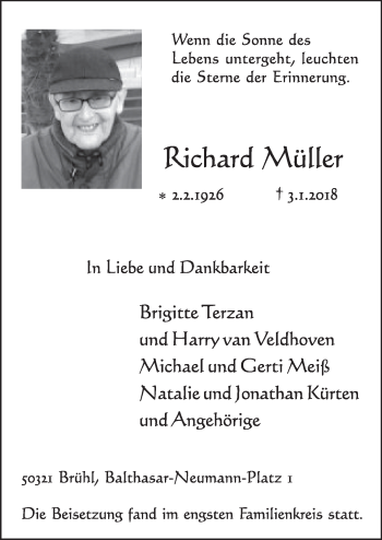 Anzeige von Richard Müller von  Schlossbote/Werbekurier 