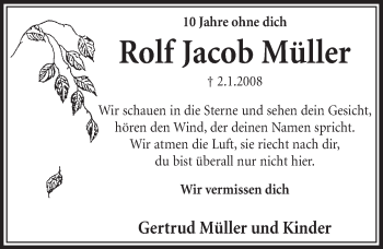 Anzeige von Rolf Jacob Müller von  Schlossbote/Werbekurier 