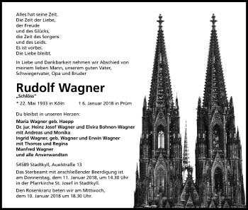 Anzeige von Rudolf Wagner von Kölner Stadt-Anzeiger / Kölnische Rundschau / Express