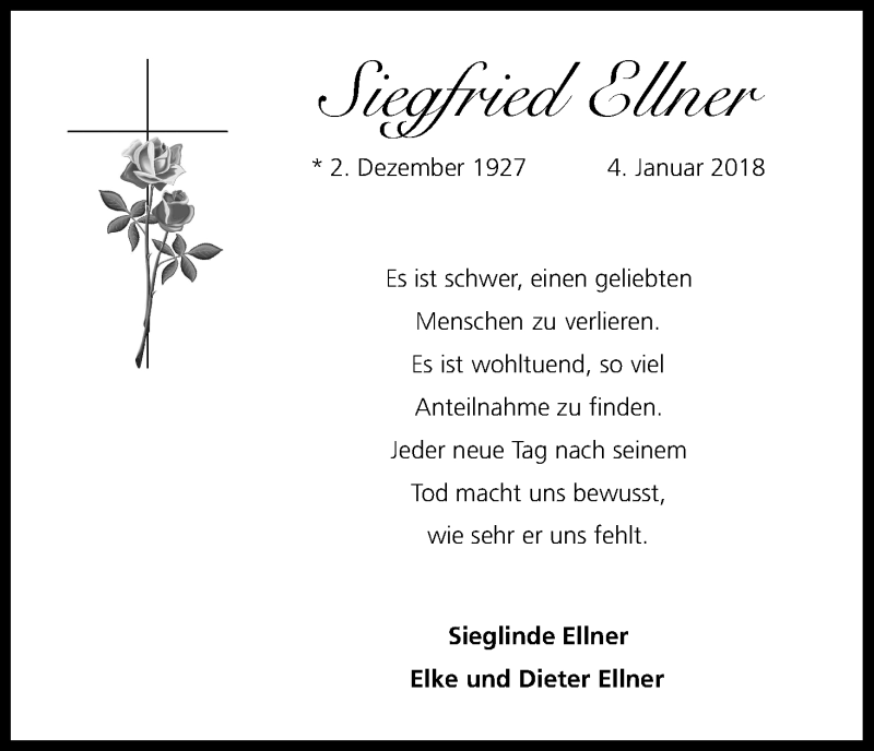  Traueranzeige für Siegfried Ellner vom 23.01.2018 aus Kölner Stadt-Anzeiger / Kölnische Rundschau / Express