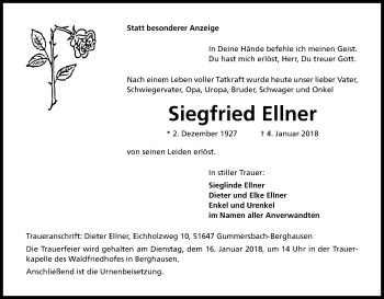 Anzeige von Siegfried Ellner von Kölner Stadt-Anzeiger / Kölnische Rundschau / Express