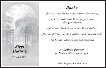 Anzeige von Siggi Hartwig von  Werbepost 