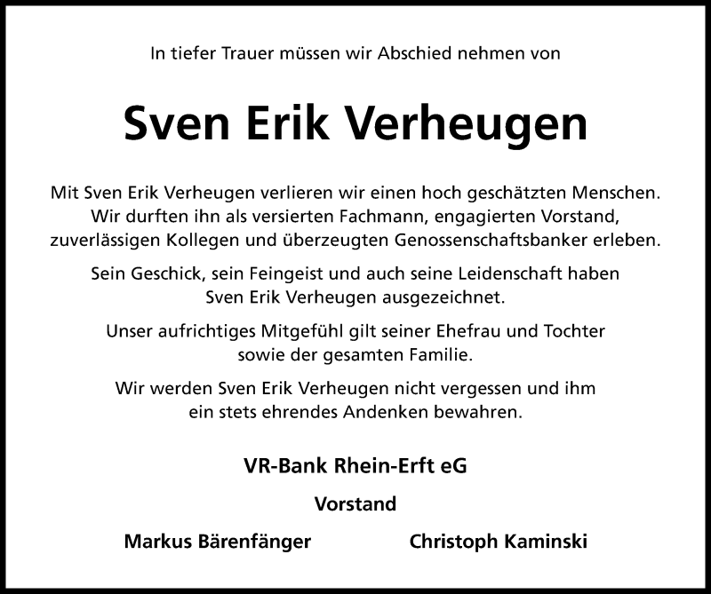 Traueranzeige für Sven Erik Verheugen vom 20.01.2018 aus Kölner Stadt-Anzeiger / Kölnische Rundschau / Express