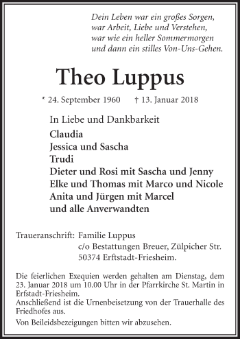 Anzeige von Theo Luppus von  Sonntags-Post 