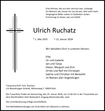 Anzeige von Ulrich Ruchatz von Kölner Stadt-Anzeiger / Kölnische Rundschau / Express