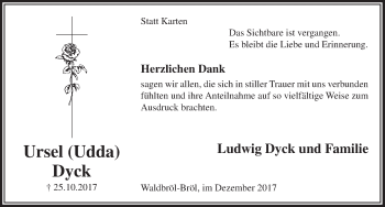 Anzeige von Ursel Dyck von  Lokalanzeiger 