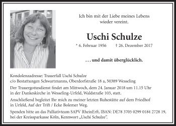 Anzeige von Uschi Schulze von  Schlossbote/Werbekurier 