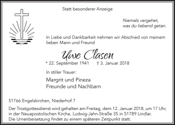 Anzeige von Uwe Clasen von  Anzeigen Echo 