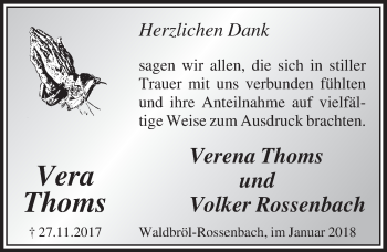 Anzeige von Vera Thoms von  Lokalanzeiger 