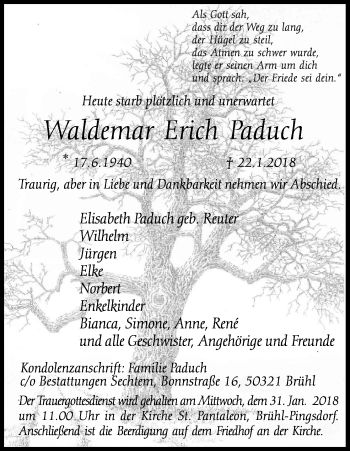 Anzeige von Waldemar Erich Paduch von Kölner Stadt-Anzeiger / Kölnische Rundschau / Express