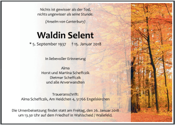 Anzeige von Waldin Selent von  Anzeigen Echo 