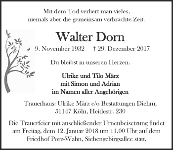 Anzeige von Walter Dorn von  Kölner Wochenspiegel 