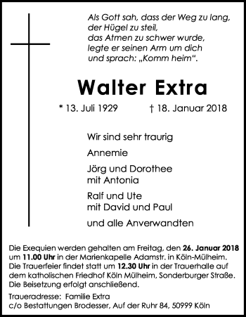 Anzeige von Walter Extra von Kölner Stadt-Anzeiger / Kölnische Rundschau / Express