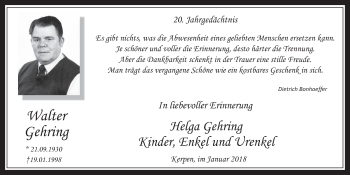 Anzeige von Walter Gehring von  Werbepost 