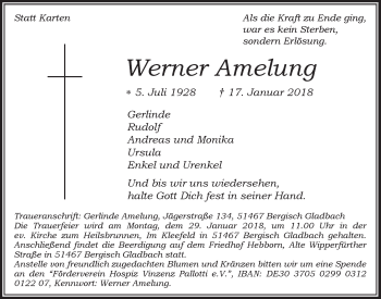 Anzeige von Werner Amelung von  Bergisches Handelsblatt 
