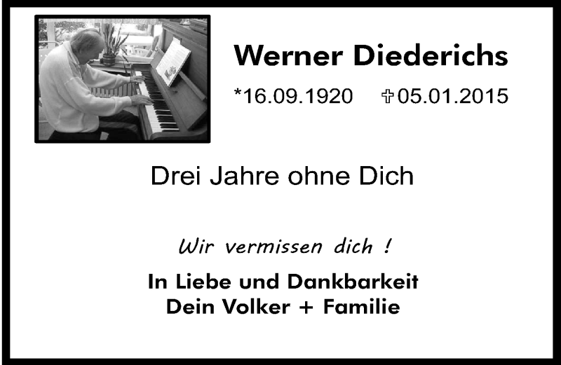  Traueranzeige für Werner Diederichs vom 06.01.2018 aus  Leverkusener Wochenende 