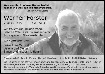 Anzeige von Werner Förster von Kölner Stadt-Anzeiger / Kölnische Rundschau / Express